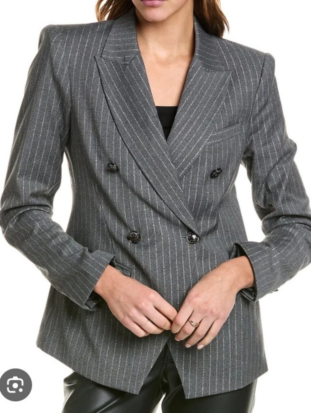 Ramy Brook Women's Collins Double-Breasted Metallic Pinstripe Blazer Size 8 - Picture 2 of 16
